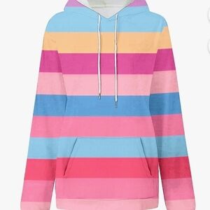 NEW Pastel Striped Multicolor Hooded Sweatshirt
